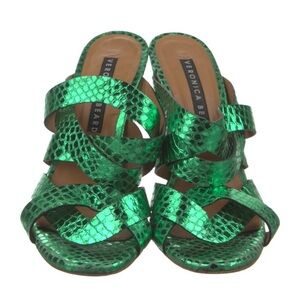 Veronica Beard Green Snake Metallic Mules Heels Slip On Size US 9 EU 39